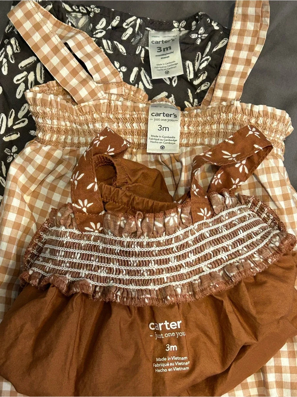 Set of Three Carter’s Baby Girl Rompers in size 3 mos